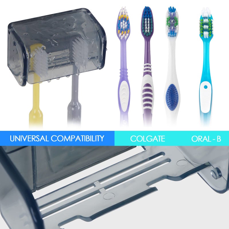 LUEXBOX 2 PCS Toothbrush Holder Wall Mounted with Cover for Bathroom  2 Slots Toothbrush Storage Organizer for Shower  Self Adhesive Toothbrush Hanger Rack for Dorm  Cabinet (Grey) - Image 2